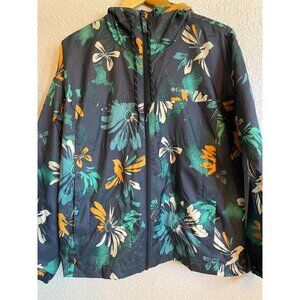 Columbia Womens L Floral Hooded Windbreaker Jacket L Coat Outdoor Adventure Gear